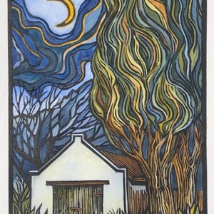 Moonlight and Cypress Trees