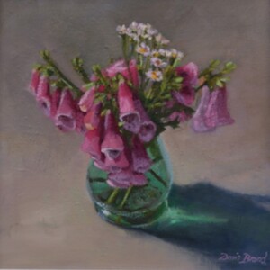Foxgloves in emerald glass