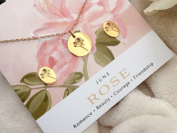 Birth Flower Earring and Necklace Set